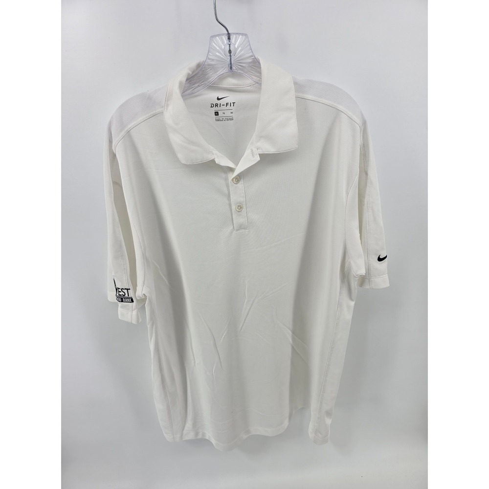 Nike Dri-FIT Mens XL White Short Sleeve Polo Shirt Harvest Food Bank Logo